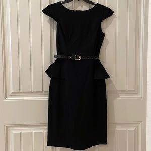 Sexy Little Black Peplum Dress, Cap Sleeves, Belt, Super Stretchy